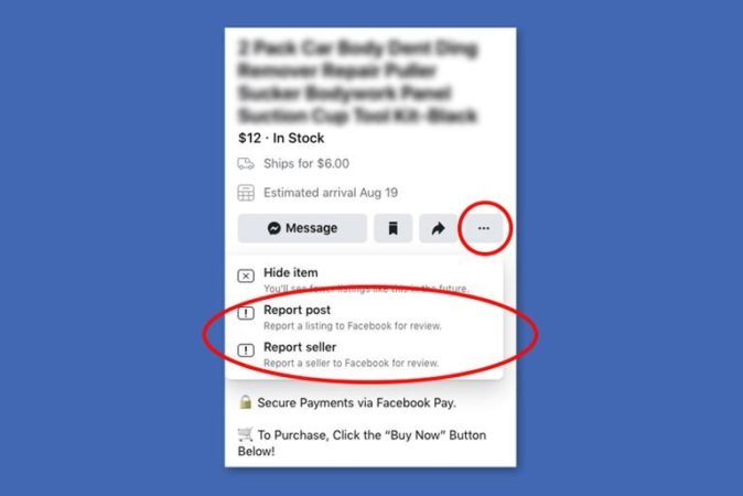report facebook marketplace post or seller
