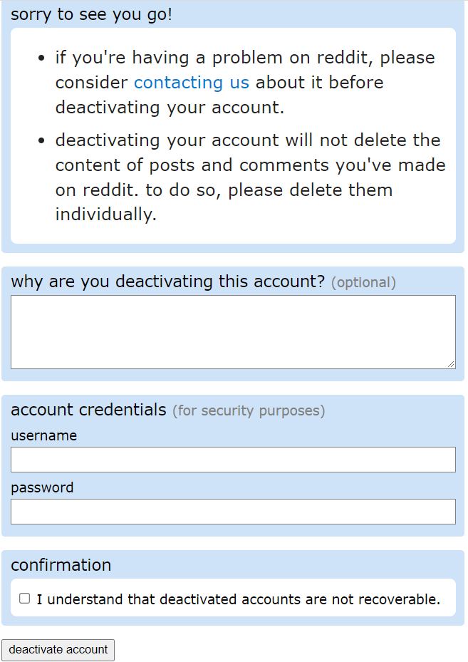 delete Reddit account