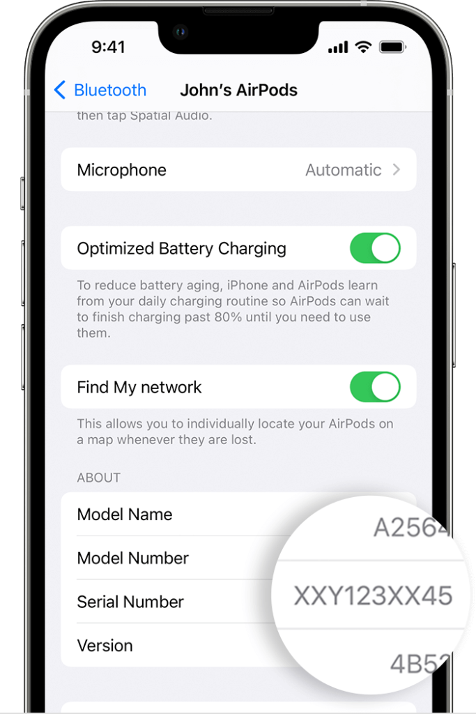 find airpod serial no in iPhone